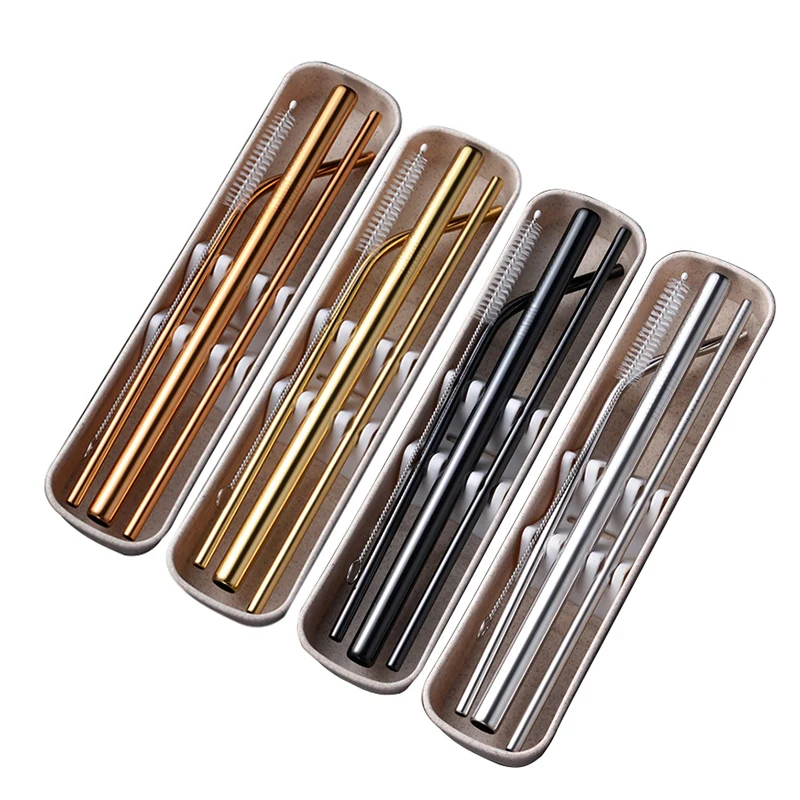 

Eco Reusable Stainless Steel Rose Gold Drinking Straws Travel Portable Metal Golden Straws Set With Case, Customized color