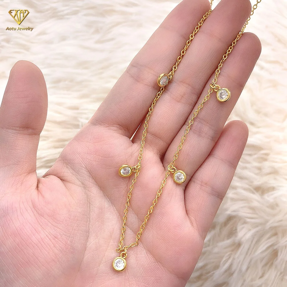 

Manufactory Price Gold Necklace Tiny White CZ Accessories 18K Gold Plated Jewelry Necklace, Picture shows