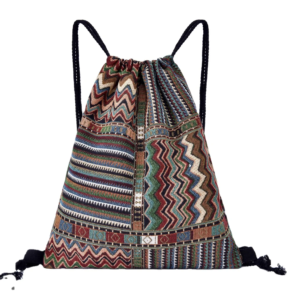 

Large Reusable shopping bag Canvas Ethnic Style Storage Drawstring Bag