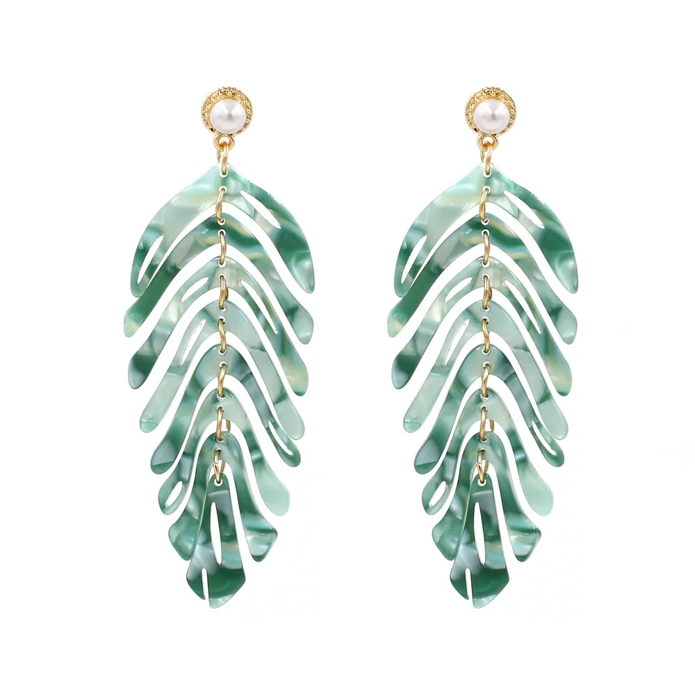 

New acrylic leaf earrings pure and simple acetic acid leaf pendant exaggerated big brand acetate earrings KL0310, As pictures