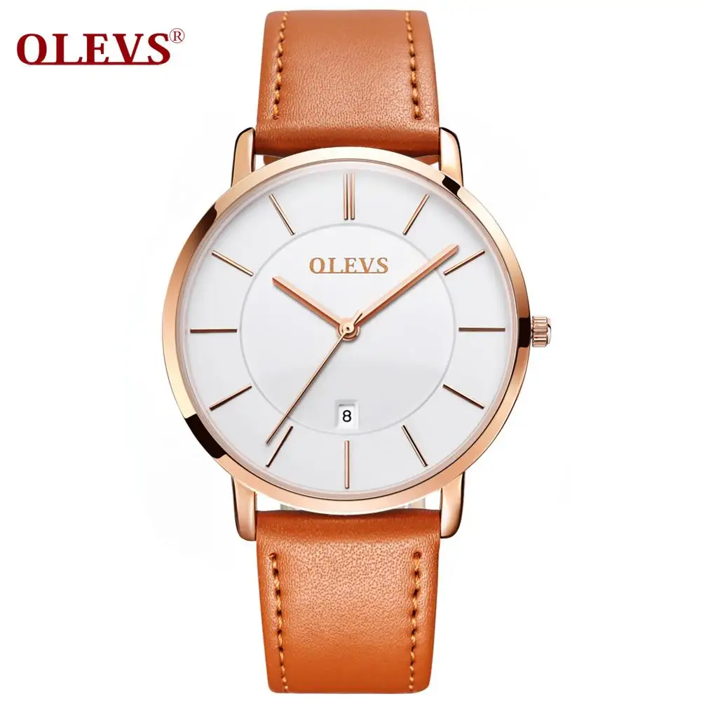 

OLEVS 5869 Men Watch Luxury Brand Quartz WristWatch Power Reserve Water Resistant Feature Genuine Leather Chronograph Clock