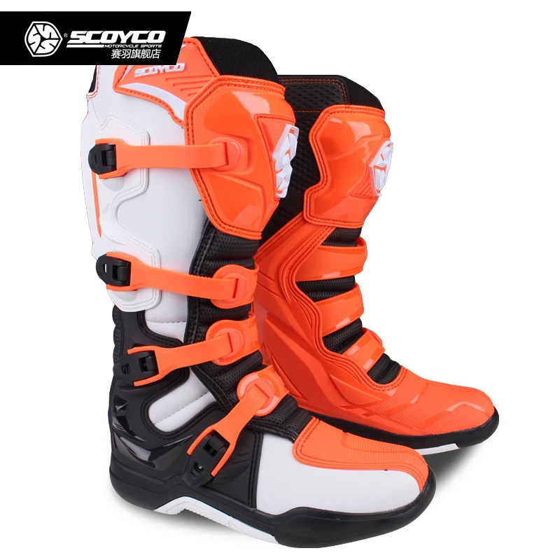 

SCOYCO Microfiber Leather men Motorcycle Racing Boots male Motocross Riding Shoes boots CE motocross boot, Blue/orange/red/black/yellow