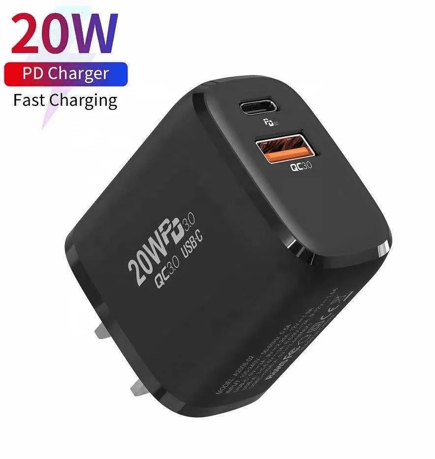 

20W Dual Port USB C Wall Charger QC3.0+PD Fast Travel Charger for iPhone 12 Samsung Xiaomi Huawei