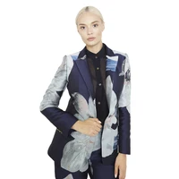 

2020 spring high quality blue jacquard fashion slim fit blazer women