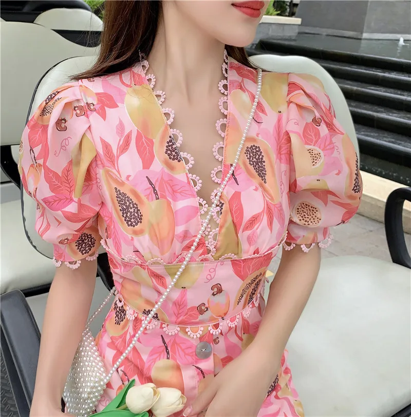 

arrivals sales 2022 new woman clothes wholesale fashion apparel elegant floral casual dresses V-neck lace slim dress, Apricot