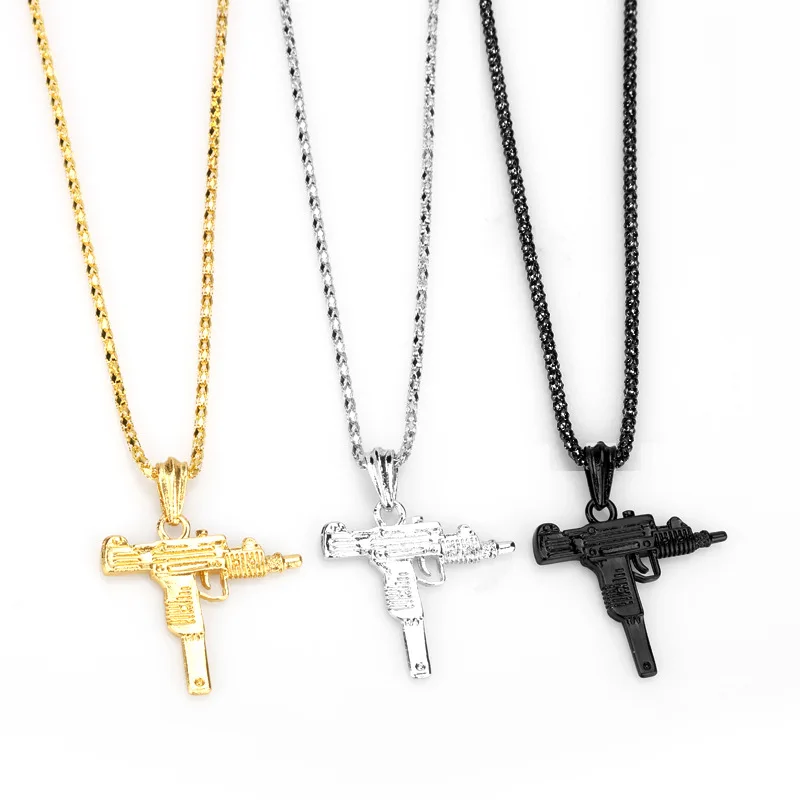 

Hip Hop Jewelry Uzi Gun Zinc Alloy Pendant Necklace for Man Boy Jewelry