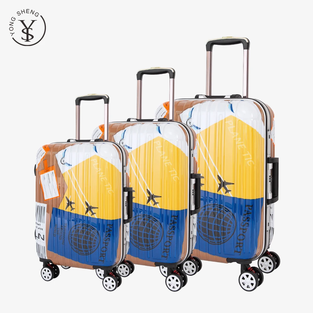 

Wholesale Aeroplane printed luggage case yellow bule cartoon trolley suitcases PC carry on maletas with anti-theft lock, White\green\gray\blue\black\red