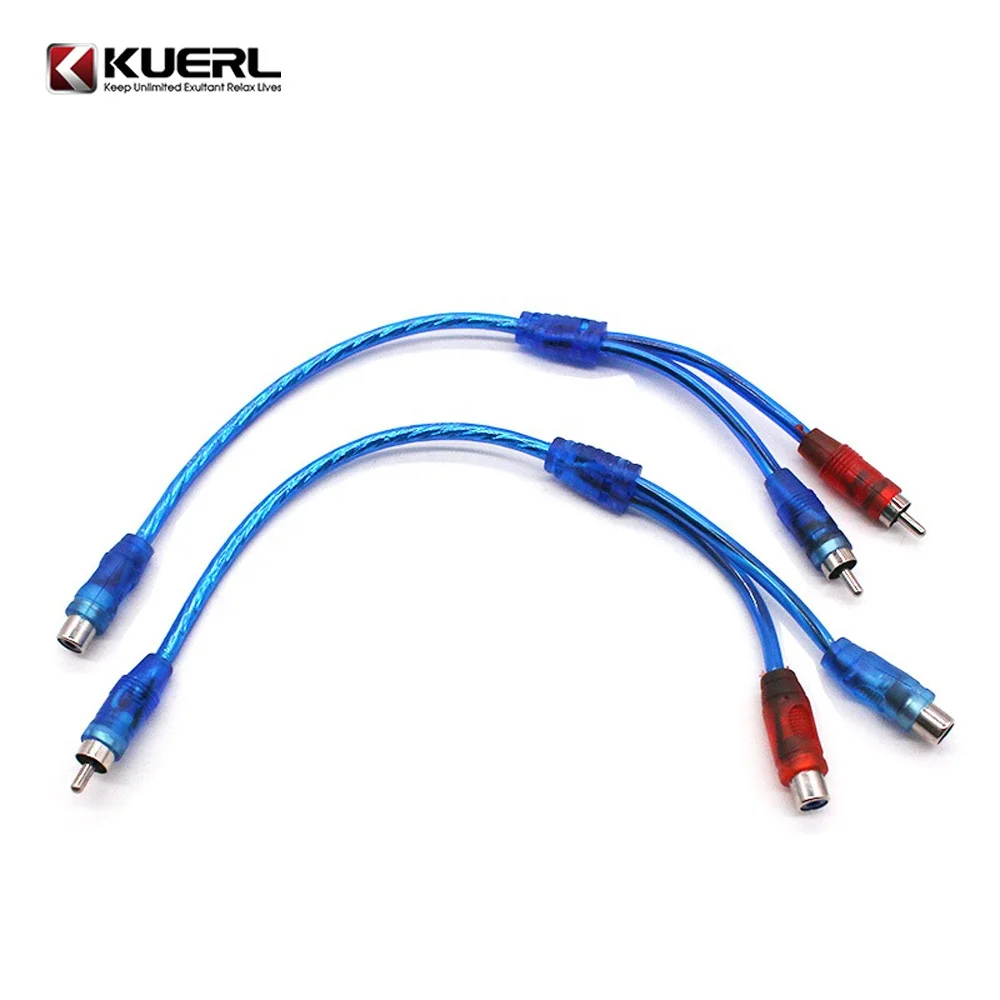 

Blue automotive amplifier audio rca cable wire hot one female two male signal audio cable for car, White