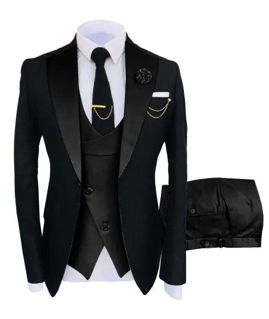 

Hot Fashion Slim Fit Blazer 3 Pcs Two-piece Set Wedding Formal Peaked Lapel Wedding Prom Terno Masculino Men's Suit, Black