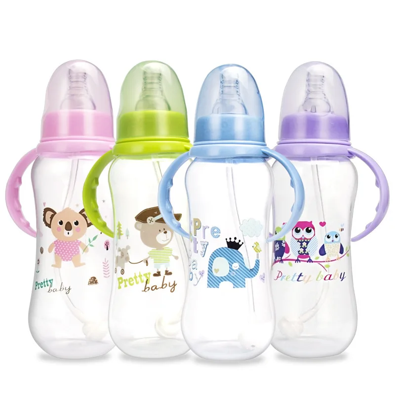 

Pretty baby factory supply cartoons standard mouth silicone baby formula bottle milk baby bottle, 4 colors mixed shipped randomly