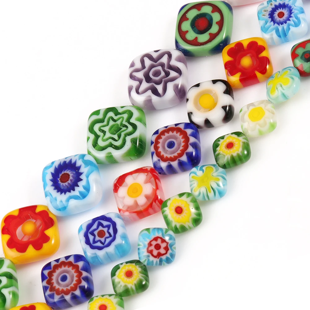 

Wholesale Square Shape 6/8/10MM Mixed Color Flower Patterns Millefiori Lampwork Glass Beads for Jewelry DIY