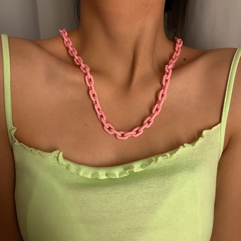 

Acrylic Long Chain Necklace Clear Chain Plastic Fashion Colorful Personality Street Shooting Necklace Women Jewelry 2020