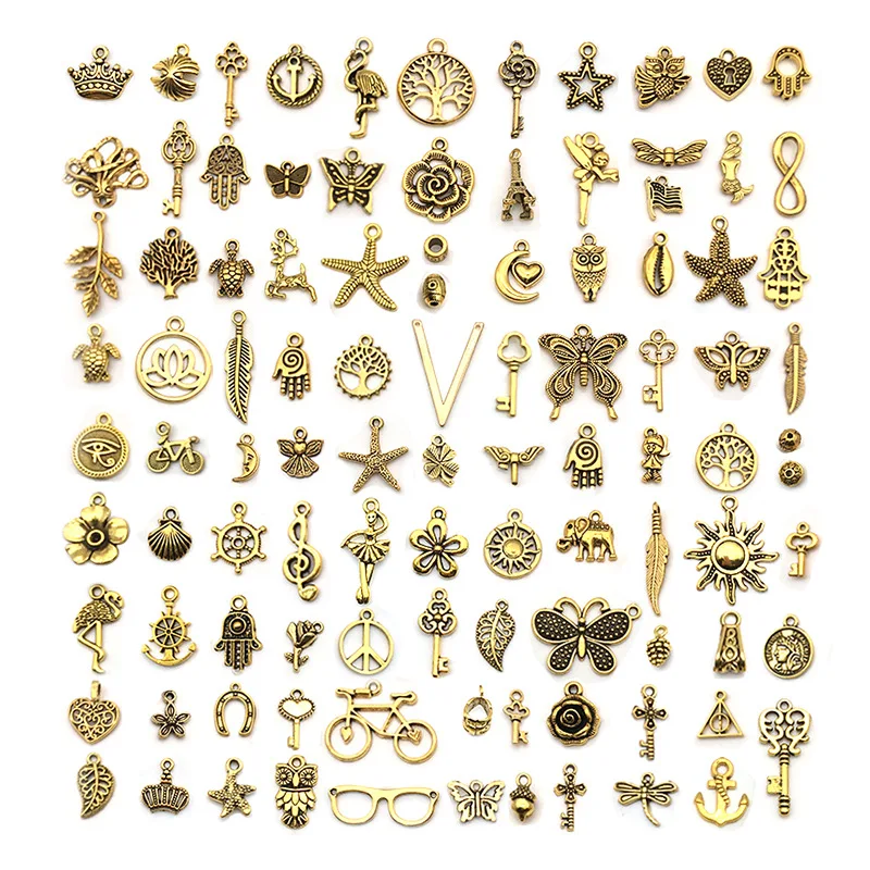 

Wholesale 100pcs antique gold Jewelry Making Charm Mixed Tibetan Metal Charms Pendants DIY for Necklace Bracelet