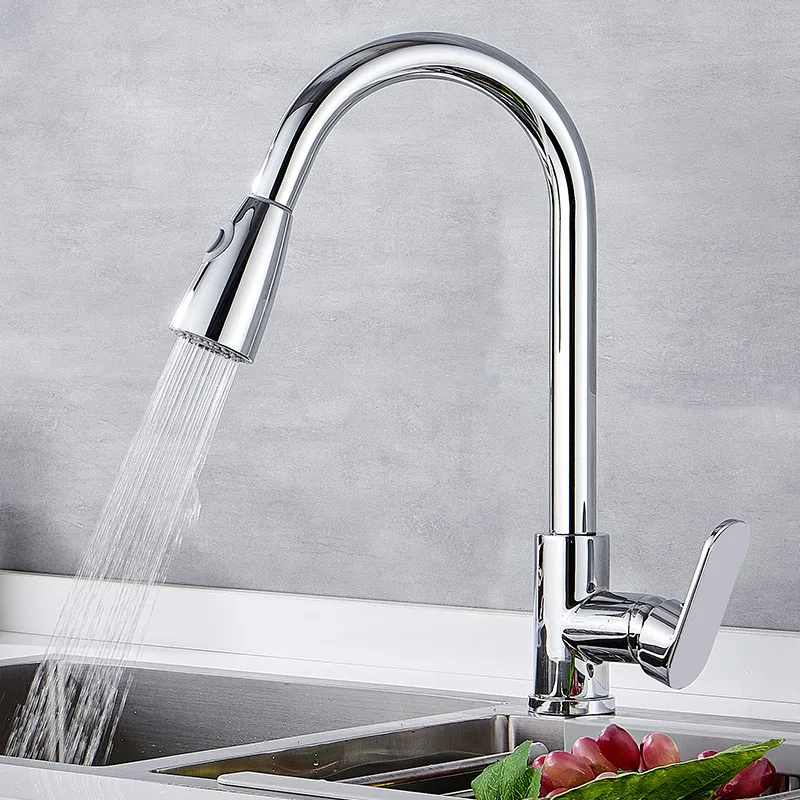 
Preferential brass pull out sink faucet rotatable electroplated kitchen mixer tap 
