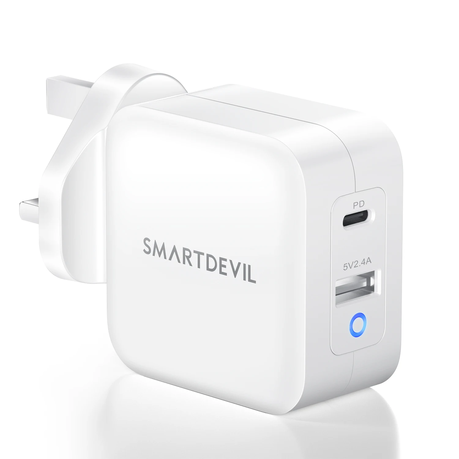 

SMARTDEVIL TYPE-C USB Dual Port GaN PD 65W Phone Wall Charger 5V/2.4A QC 3.0 Portable Travel Charging Head, White