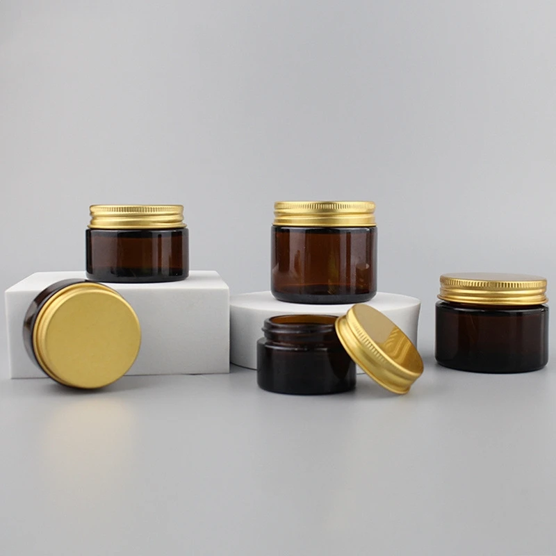 

Empty 5ml 10ml 30ml 50ml 60ml 100ml 150ml 250ml Amber Glass Candle Jars with Black Silver Golden Aluminum Lid Wholesale