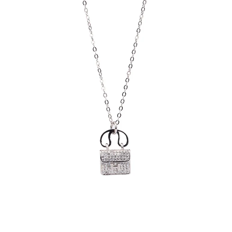 

925 sterling silver fashion accessories Handbag H letter bag necklace women collarbone creative trend silver necklaces