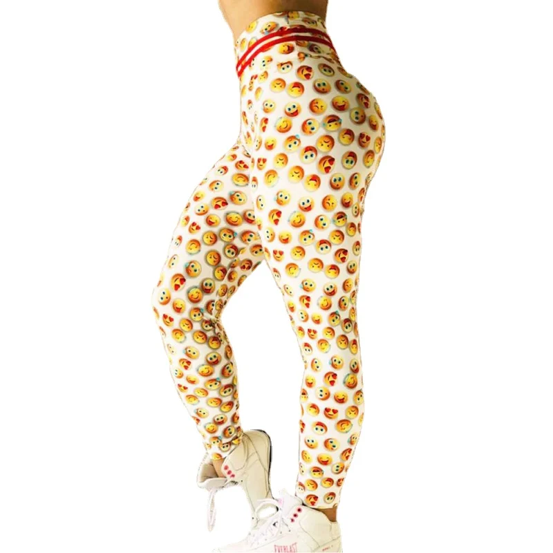 

Women High Waist Emoticon Pattern Printing Fitness Leggings Trousers Cartoon Bright Casual Leggings High Waist Leggings, As shown