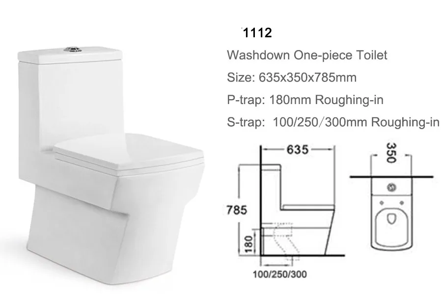 1112 Chaozhou Manufacturer Bathroom Sanitary Ware Ceramic Washdown One Piece Wc Toilet