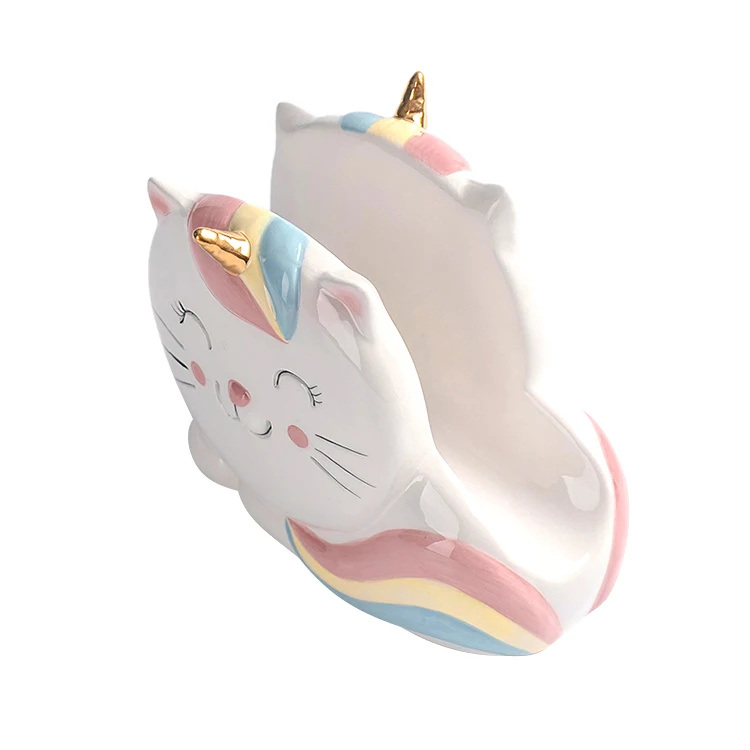 Customized Logo Freestanding Ceramic Cat Shaped Napkin Holder