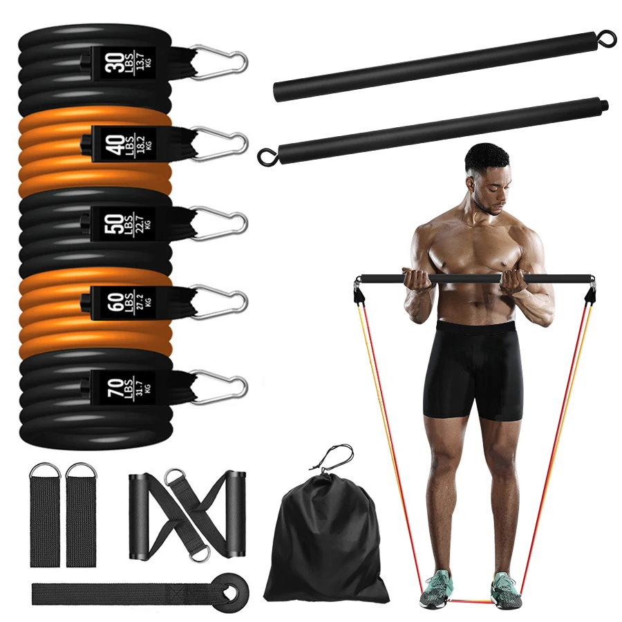 

Home Gym Portable Fitness Gym Pilates Bar With 250 lbs Heavy Duty Workout Resistance Bands Set