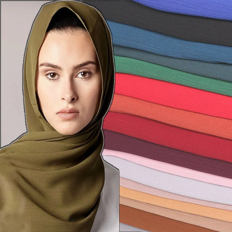 
LRTOU Wholesale Custom Fashion Ladies Summer Arab Hijab Scarf Shawl Plain Crinkle Chiffon Muslim Hijab Scarf For Women  (62105095743)