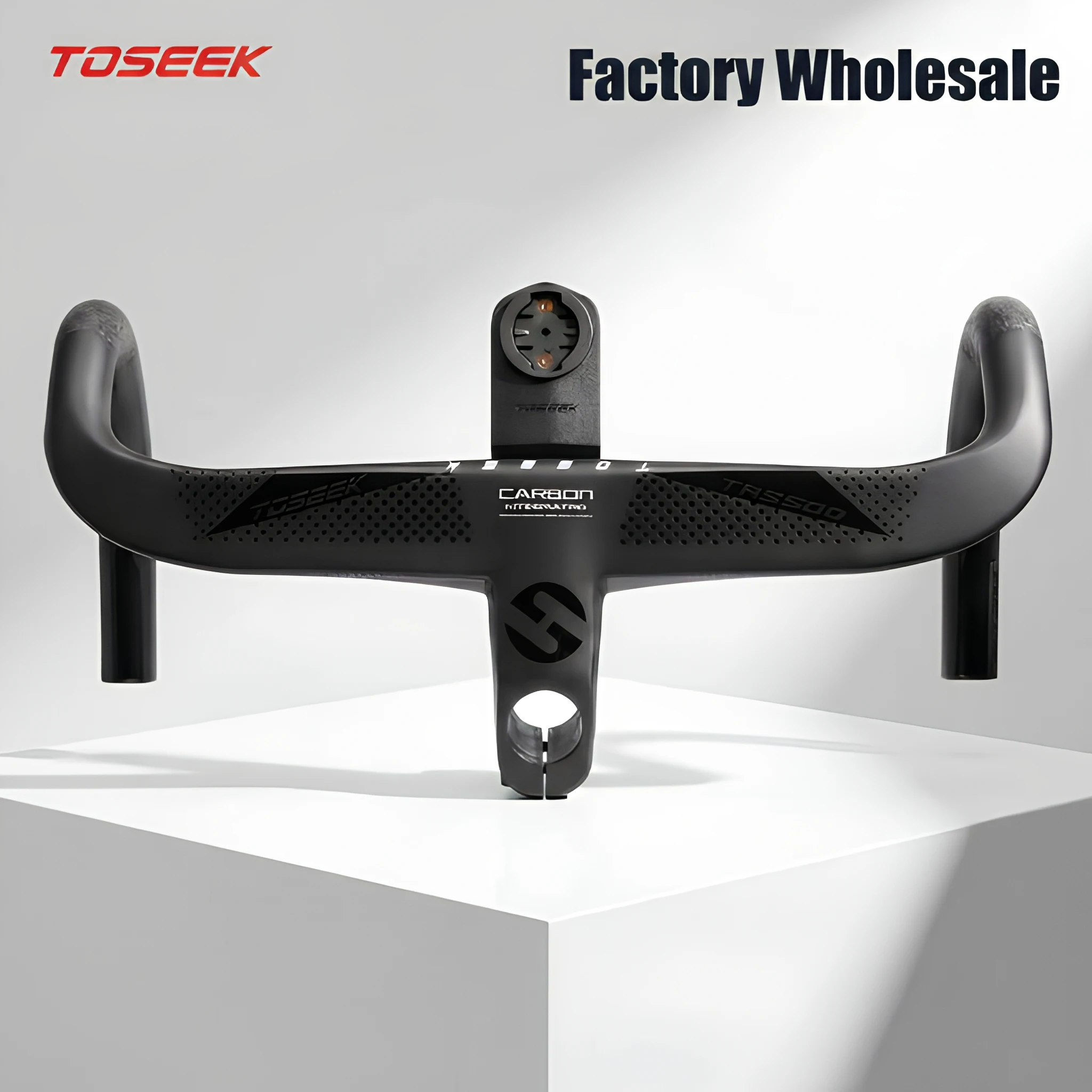 TOSEEK Factory Wholesale Road Bike Handlebar Ful Carbon Integrated Handlebar With Bike Computer Holder Road Bike Accessories OEM