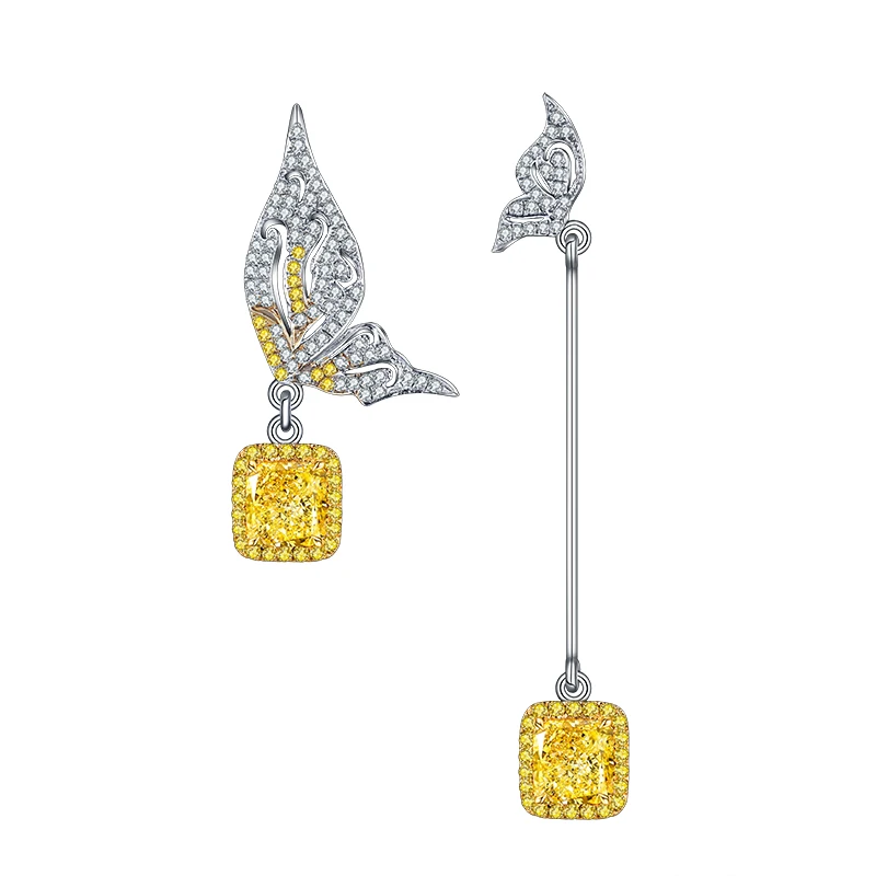 

2020 Fashion Jewelry Silver Butterfly Earrings with Stunning Simulated diamonds, Yellow