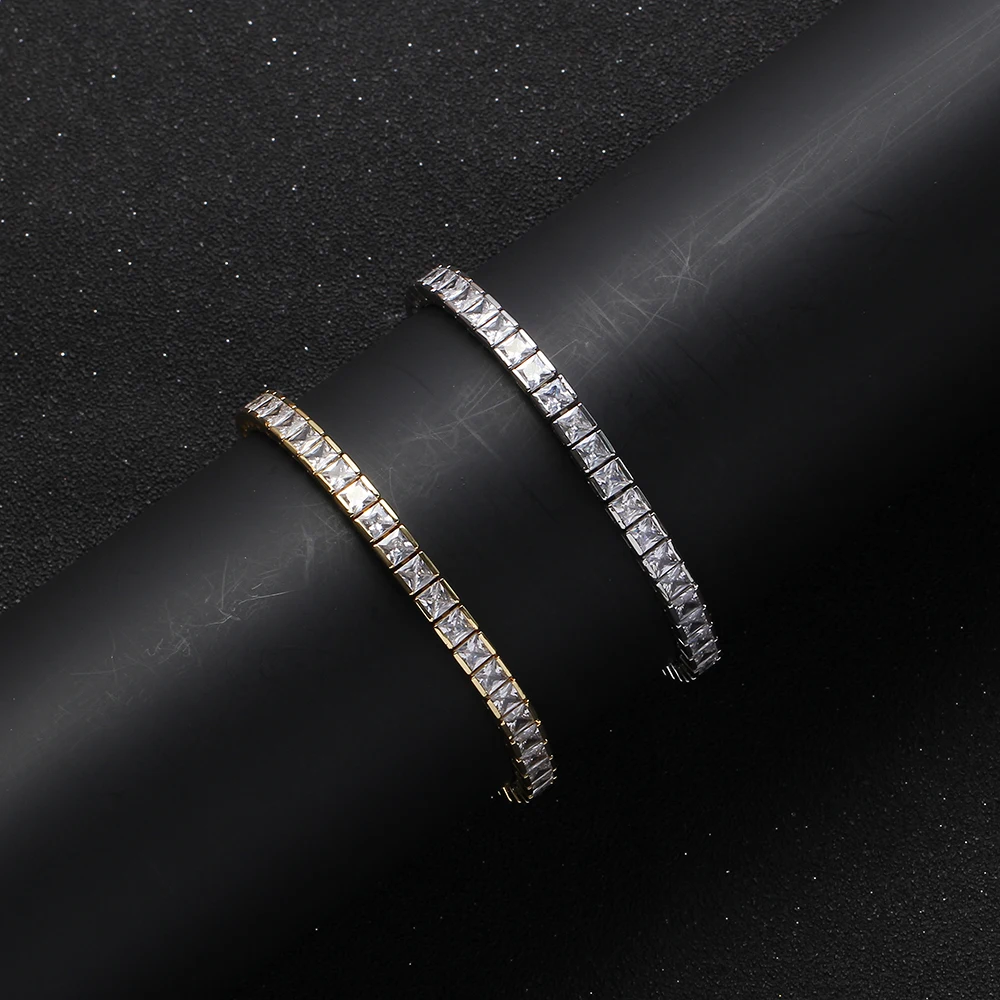 

BB108 6mm Brass Zircon Tennis Chain Bracelet Hip hop Jewelry Gold Silver Material Men CZ Bracelet Iced Out