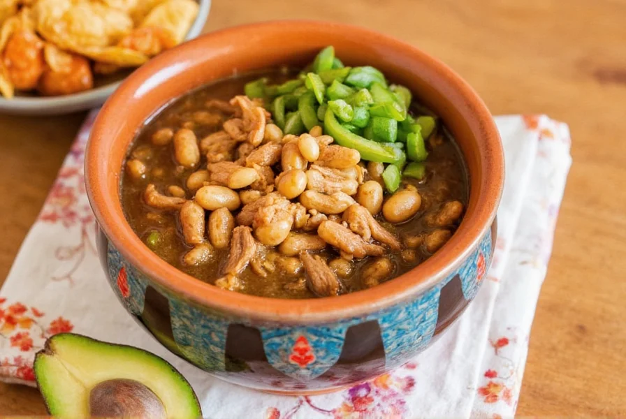 Pot of pork posole simmering on the stove