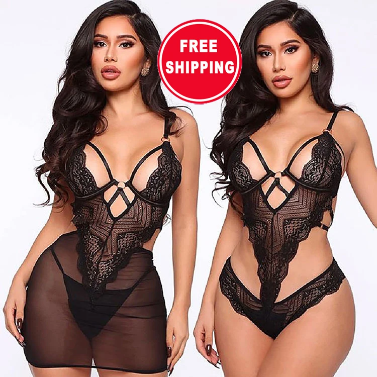 

Free Shipping Items New Hot Fashion Black Hollow Out Lace Mesh Women Mini Dress Sexy Lingerie