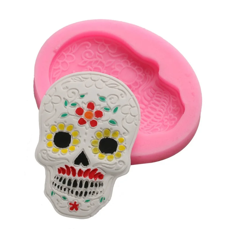 

Halloween skeleton mask decoration silicone mold DIY sugar cake baking mold, Pink