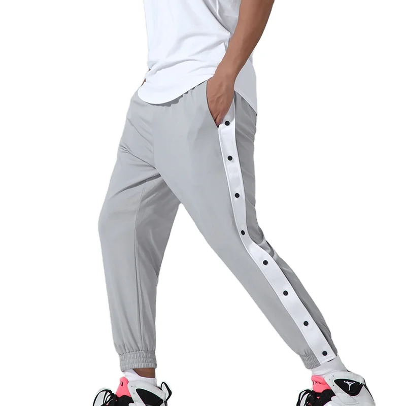 

Oem Size Streetwear Open Button Side Closure Sweatpants Sports Full Length Men Sweatpants Basketball Training Pants