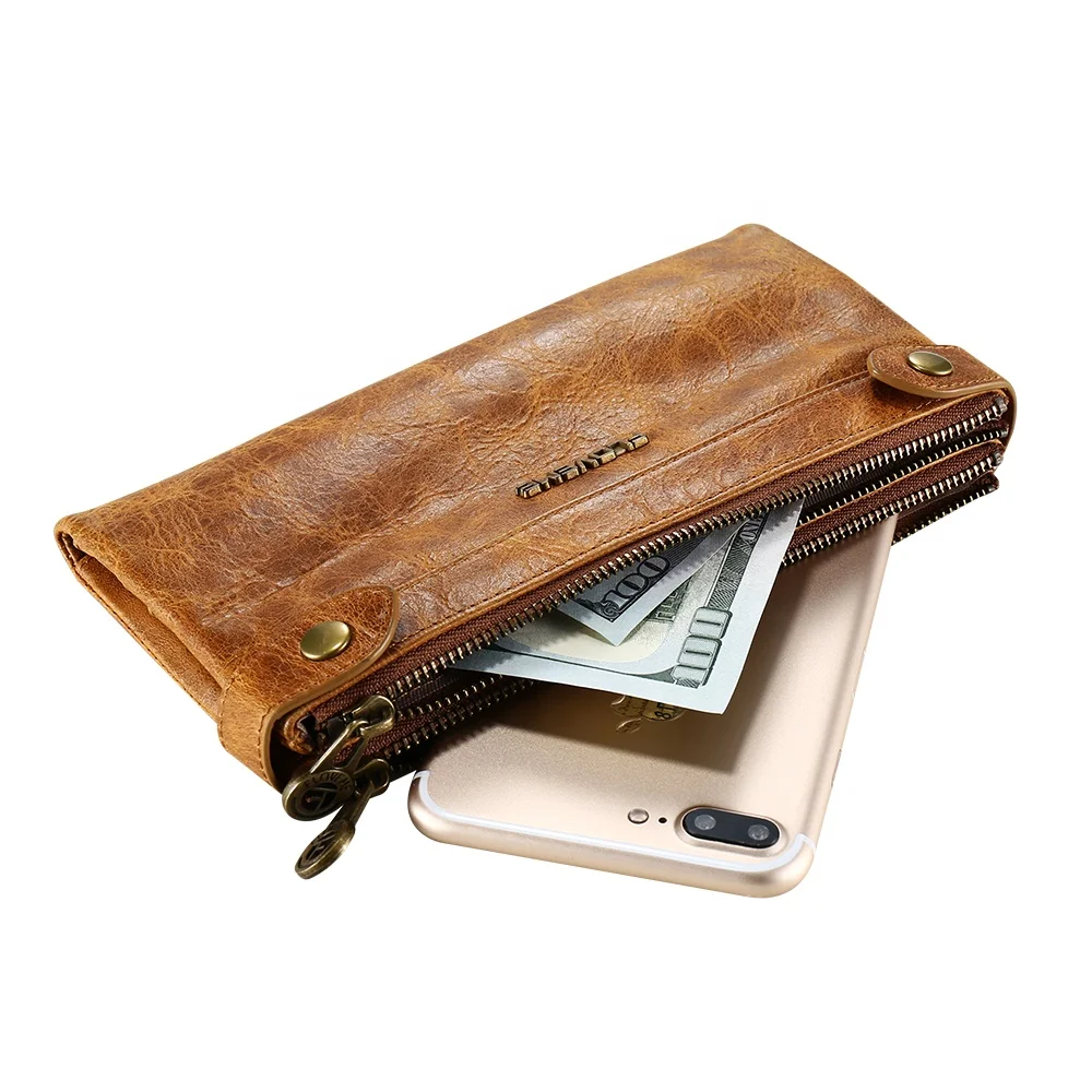 

Free Shipping 1 Sample OK Luxury Genuine Leather Multifunction Wallet Phone Case With Card Slot Retro Double Zipper Phone Cover