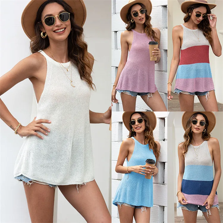 

2021 Summer New Product Beach Coverall High Quality Casual Solid Color Vest, As pic