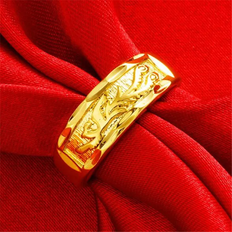 

European Coin Live Dragon And Phoenix Ring Copper Plated Vietnamese Sand Gold Jewelry Couple Men And Women Rings