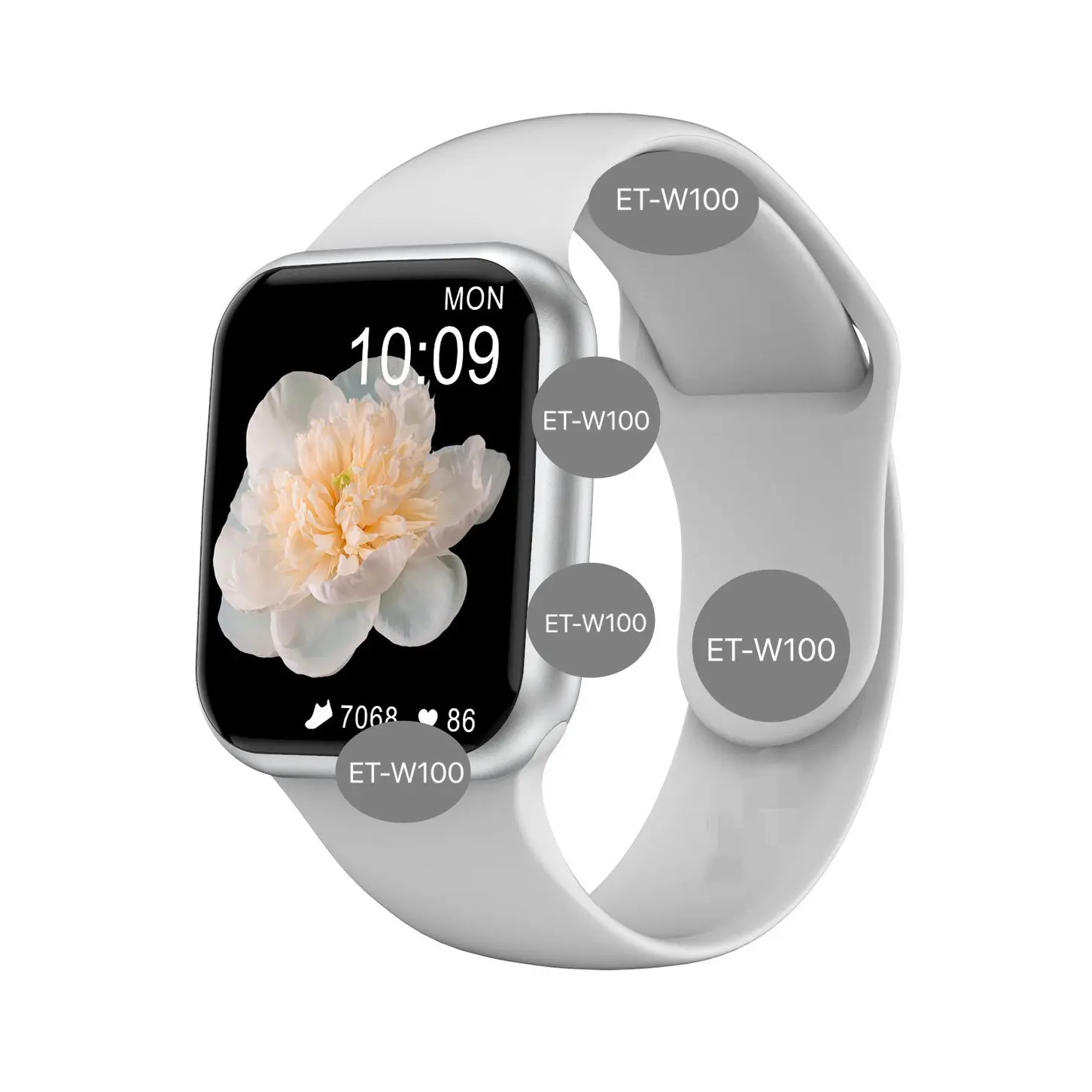 

Hot Selling Smart Touch Watch Wristband Bracelet Sports Fitness ET-W100pro+ Smart Watch, Black,silver