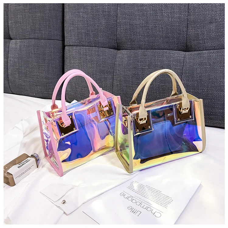 

2pcs sets purse pvc bags clear large tote bag crossbody bags lady handbags Pvc Jelly wholesale jelly purse women handbags