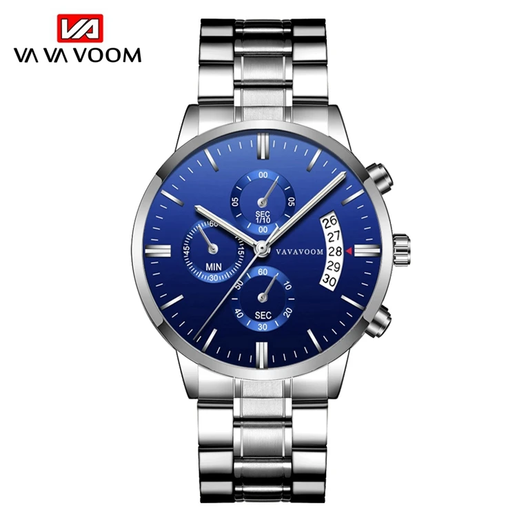 

VA VA VOOM VA-214 Quartz Watch Movement Price Mens Blue Dial Stainless Steel Back Watch, 5 colors for you choose