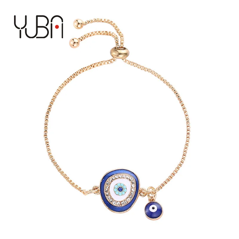 

2020 Summer Holiday Lucky Blue Crystal Eye Bracelets Handmade Adjustable Chains Evil Eyes Charm Bracelet