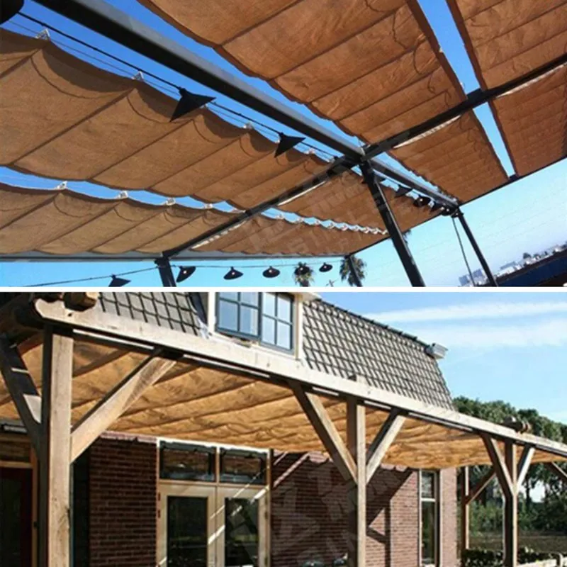 95% Coffee Shading UV Block Home Garden Telescopic Wave Sun Shade Net Swimming Pool Pergola Canopy Tent Sun Cover