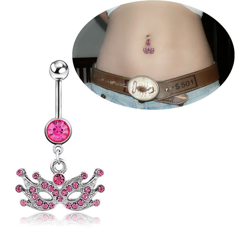 

POENNIS Belly Dance piercing accessories 5 European and American fashion spiderman face belly ring, As picture