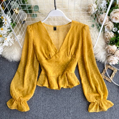 

2020 Latest Design Women Fashion Puff Sleeve Chiffon Blouse Tops