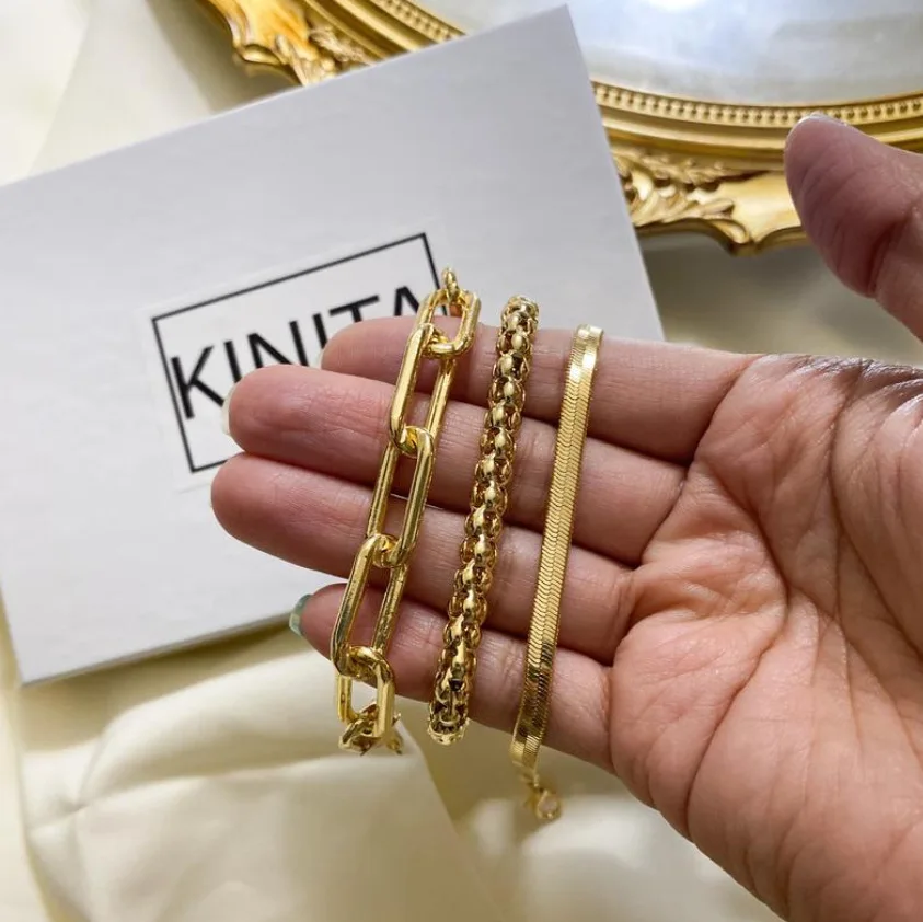 

2020 New Arrival 3 Pcs Set Gold Plated Snake Link Chain Popcorn Elastic Hip Hop Jewelry Bracelets for Women