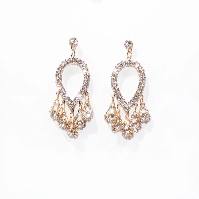 

New exaggerated delicate long drop zircon diamond fringe earrings