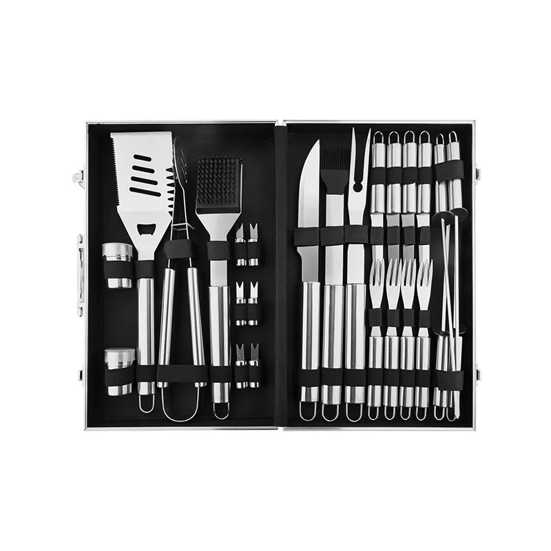 

Barbecue Tools Set Outdoor 26Pcs Aluminum Box Grill Set Grill Utensils BBQ Barbecue Tool Combination Set, Silver