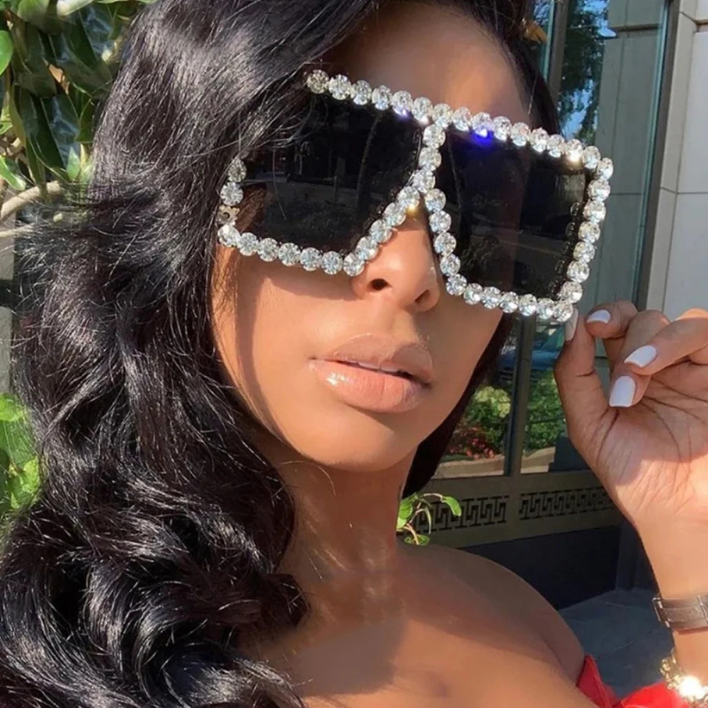 

Hot Sale Luxury Bling Square Rhinestone Sunglasses Oversized Party Flash Women Sun Glasses Wholesale Sunglass 0001, Random color