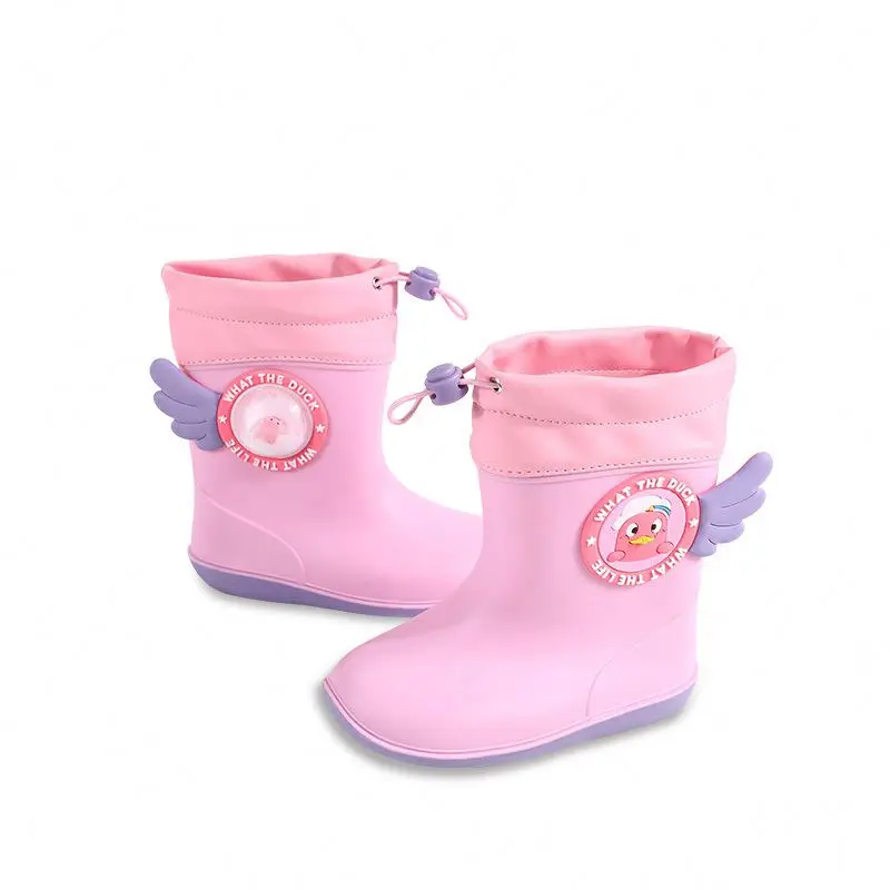 

5D High quality wholesale Cute Kids Garden Shoes Toddler Little Kids Big Kids PVC Waterproof Rain Boots for boys girls, Yellow/pink
