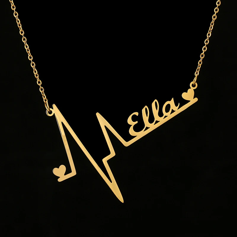 

Custom Heartbeat letter Name Necklace Gift For Wedding Women Jewelry Stainless Steel Personalized Necklace