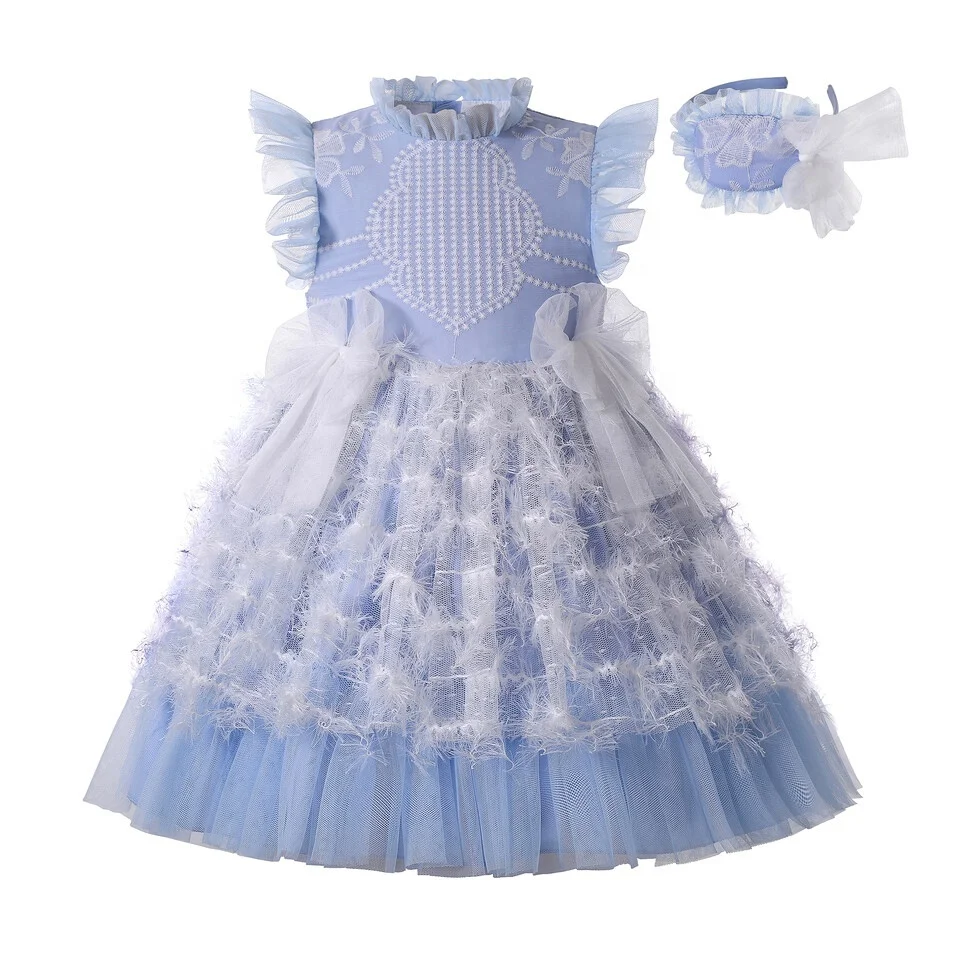 

Pettigirl Blue Baby Girl Holiday Outfits Beautiful Tulle Princess Dresses For Girls With a Matching Headband